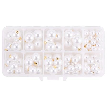 PandaHall Elite About 80pcs 4 Size White Acrylic Pearl Ear Nuts Earring Backs with Golden Tone Brass Findings Earring Back Clips Secure for Safety