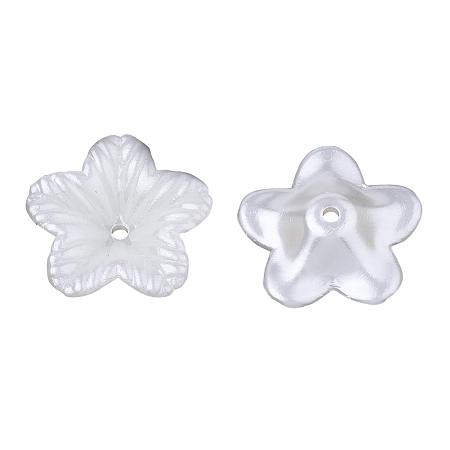 ARRICRAFT 5-Petal ABS Plastic Imitation Pearl Bead Caps, Flower, Ivory, 17.5x18x5mm, Hole: 1.5mm