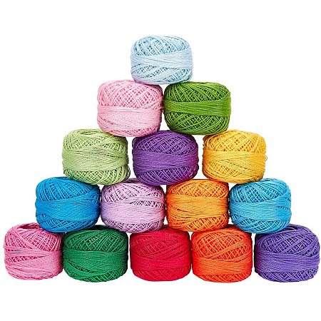 PandaHall 15 Rolls15 Colors Crochet Thread, Cotton Yarn Threads Balls Pearl Cotton Crochet Yarn for Hand Embroidery