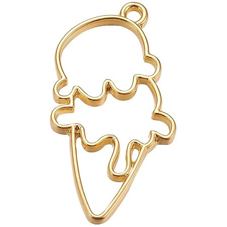 CHGCRAFT 20pcs Zinc Alloy Open Back Bezel Pendants Ice Cream Hollow Dessert Pendant Resin Frame Pendant for Resin Earrings Necklace Bracelet Jewelry Making 42x21.5x2.5mm, Golden