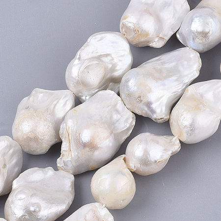 ARRICRAFT Natural Baroque Pearl Keshi Pearl Beads Strands, Cultured Freshwater Pearl, Teardrop, Bisque, 15~40x15~30x15mm, Hole: 0.6mm, about 16~22pcs/Strand, 15.75 inches(40cm)
