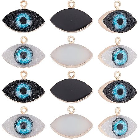 SUPERFINDINGS 20pcs 2 Colors 23x17mm Druzy Resin Pendants Evil Eye Charms Irregular Necklace Charms with Edge Light Gold Plated Iron Loops for Jewelry Making