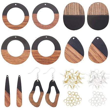 OLYCRAFT 12Pcs Resin Wooden Earring Pendants Resin Walnut Wood Earring Findings Vintage Resin Wood Statement Earring with 24Pcs Hooks and 24Pcs Jump Ring for Jewelry Making DIY Crafts - 6 Styles