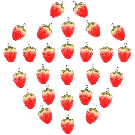 PandaHall Elite 24pcs Strawberry Charms Imitation Food Fruit Simulation Model Berrie Pendants Resin Charms Beads 3D Strawberry Hanging Ornament for Earring Bracelet Necklace Craft Supplies
