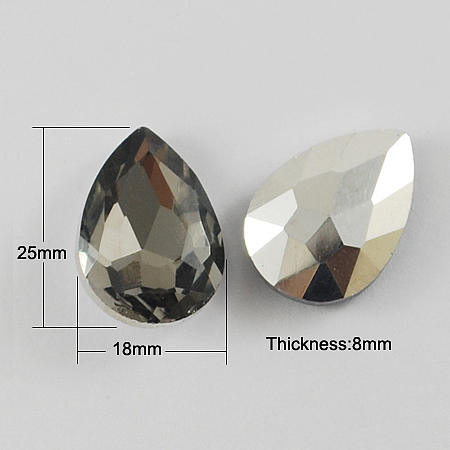 Honeyhandy Glass Pointed Back Rhinestone, Back Plated, Faceted, Teardrop, Gray, 25x18x8mm