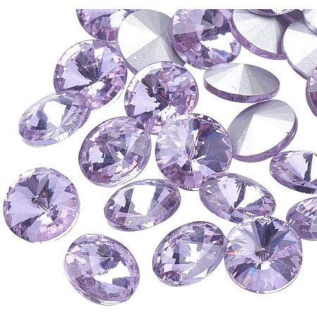 CHGCRAFT 50Pcs Pointed Back Glass Rhinestone Cabochons Rivoli Rhinestone Back Plated Faceted Cone Shaped Cabochons for DIY Jewelry Making, Light Amethyst
