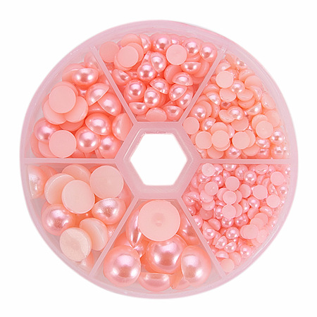 PandaHall Elite Pink 4-12mm Flat Back Pearl Cabochons for Craft and Decoration, about 690pcs/box
