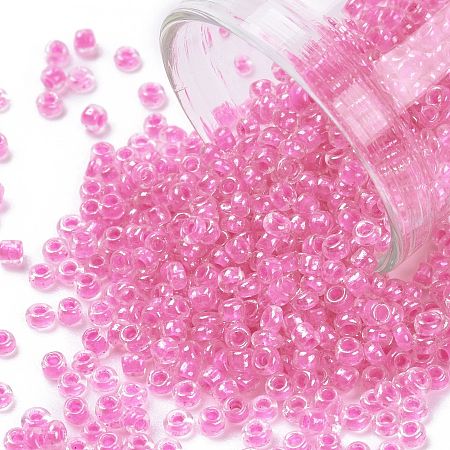 Honeyhandy 12/0 Glass Seed Beads, Transparent Inside Colours Luster, Round Hole, Round, Orchid, 12/0, 2~2.5x1.5~2mm, Hole: 0.8mm, about 30000pcs/bag
