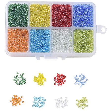 NBEADS 1 Box 8 Color 12/0 Round Glass Seed Beads, Diameter 2mm Transparent Colors Lustered Loose Spacer Beads Pony Beads with 1mm Hole for DIY Craft Bracelet Necklace Jewelry Making, Mixed Color