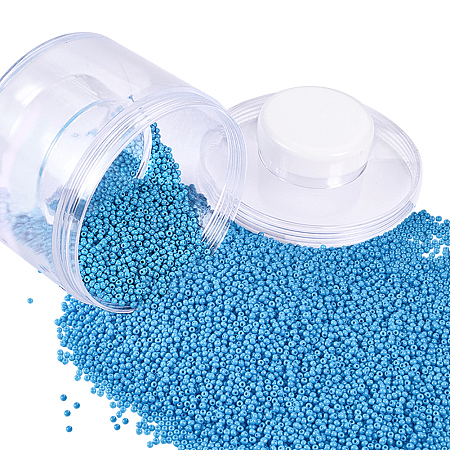 PandaHall Elite About 10000 Pcs 12/0 Glass Seed Beads Opaque SkyBlue Round Pony Bead Mini Spacer Beads Diameter 2mm with Container Box for Jewelry Making