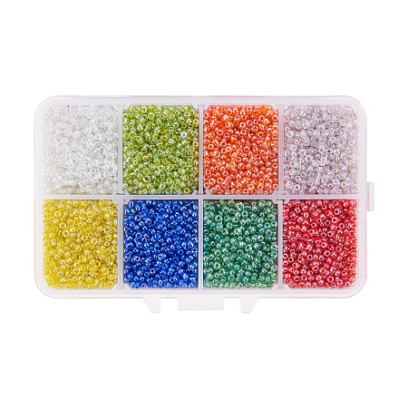 Honeyhandy 12/0 Round Glass Seed Beads, Transparent Colours Lustered, Mixed Style, Mixed Color, 2mm, Hole: 1mm, about 12500pcs/box