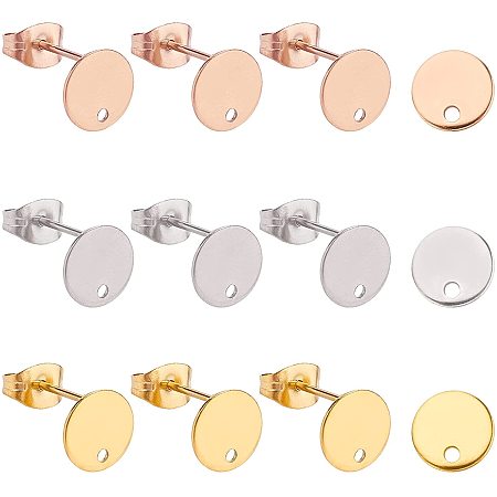 CHGCRAFT 48Pcs 3 Colors Stainless Steel Flat Round Earring Findings with Loop Earring Pad Base Posts DIY Earring Components Earring Backs DIY Earring Jewelry Making