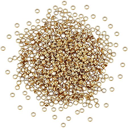 DICOSMETIC 600pcs 1.9mm Stainless Steel Golden Crimp Beads Rondelle Crimp Beads Clamp Caps End Stopper Beads Tiny Round Spacer Beads for Jewelry Making,Hole:1mm