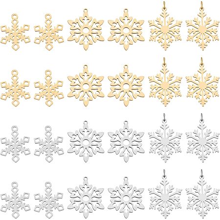 DICOSMETIC 24pcs 3 Styles Golden and Stainless Steel Color Christmas Snowflake Charms Winter Snow Charms Xmas Holiday Pendants for Bracelet Necklace Jewelry Making,Hole:1.4-3mm