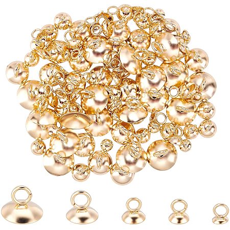 UNICRAFTALE About 100pcs 5 Sizes Stainless Steel Bead Cap Pendant Bail Round Bails Clasp Dangle Charm Bead Connectors for DIY Jewelry Making, Golden