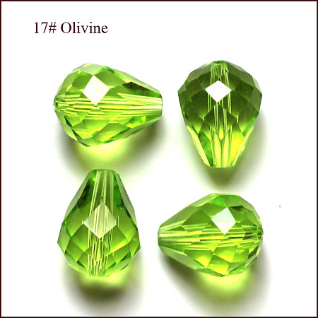 Honeyhandy Imitation Austrian Crystal Beads, Grade AAA, Faceted, Drop, Yellow Green, 6x8mm, Hole: 0.7~0.9mm