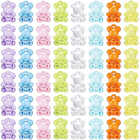 NBEADS 160 Pcs Transparent Acrylic Bear Pendants, 8 Colors Faceted Gummy Bear Charms Clear Bear Pendant for DIY Necklace Bracelet Earrings Jewelry Making