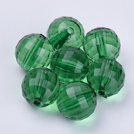 Honeyhandy Transparent Acrylic Beads, Faceted, Round, Dark Green, 10x10mm, Hole: 1.9mm, about 878pcs/500g