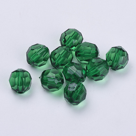 Honeyhandy Transparent Acrylic Beads, Faceted, Round, Dark Green, 10x9.5mm, Hole: 1.8mm, about 990pcs/500g
