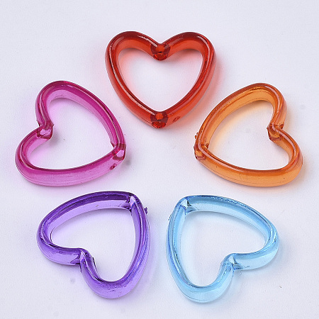 Honeyhandy Transparent Acrylic Bead Frames, Dyed, Heart, Mixed Color, 15x16.5x4mm, Hole: 1.6mm, about 1500pcs/500g