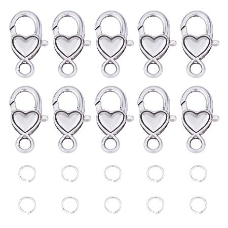 Tibetan Style Heart Alloy Lobster Claw Clasps, Lead Free & Cadmium Free & Nickel Free, with Iron Close but Unsoldered Jump Rings, Antique Silver & Platinum, 80pcs/box