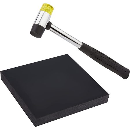 SUPERFINDINGS 1Pcs 9.25x2.52x0.98 Inch Dual Head Rubber Hammer with Black Rubber Bench Block Double-Faced Soft Mallet for Jewelry, Leather Crafts, Hammering, Shaping, Chasing, Flattening Metals