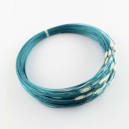 Honeyhandy Stainless Steel Wire Necklace Cord DIY Jewelry Making, with Brass Screw Clasp, Dark Cyan, 17.5 inchx1mm, Diameter: 14.5cm