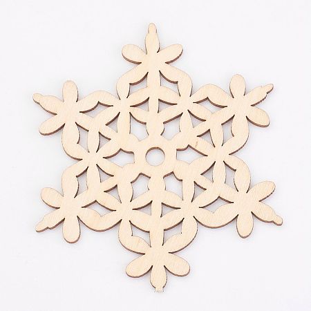 Honeyhandy Undyed Natural Wooden Beads, Snowflake, for Christmas Theme, Antique White, 100x110x2.5mm, Hole: 6.5mm