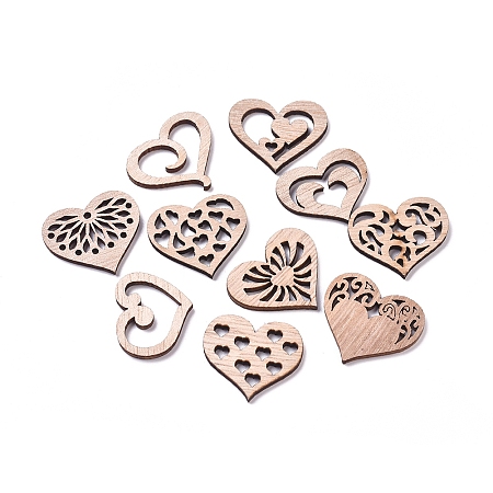 Honeyhandy Laser Cut Wood Shapes, Unfinished Wooden Embellishments, Poplar Wood Cabochons, Heart, Blanched Almond, 20.5~24.5x26.5~28x2.5mm, about 100pcs/bag