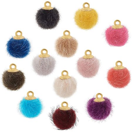 PandaHall Elite 130pcs 13 Colors Pompoms Earrings Fabric Fur Metallic Pompoms Charms DIY Fluffy Ball Charms for Dangle Tassel Earrings Charm Pendant Jewelry Making