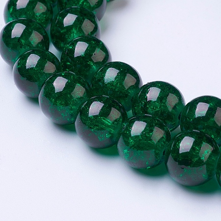 Honeyhandy 1Strand Dark Green Transparent Crackle Glass Round Beads Strands, 10mm, Hole: 1.3~1.6mm, about 80pcs/strand, 31.4 inch