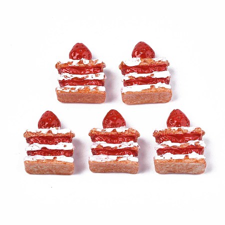 Opaque Resin Cabochons, Play Food, Imitation Food, Strawberry Millefeuille, Red, 24x20x10mm