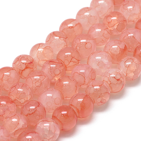 Arricraft Glass Beads Strands, Crackle Style, Round, Imitation Jade, Light Salmon, 10mm, Hole: 1.5mm, about 85pcs/strand, 31.4 inches(79.7cm)