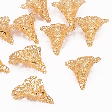 Honeyhandy Iron Bead Caps, Filigree, Golden, about 24mm wide, 29mm long, hole: 1.2mm