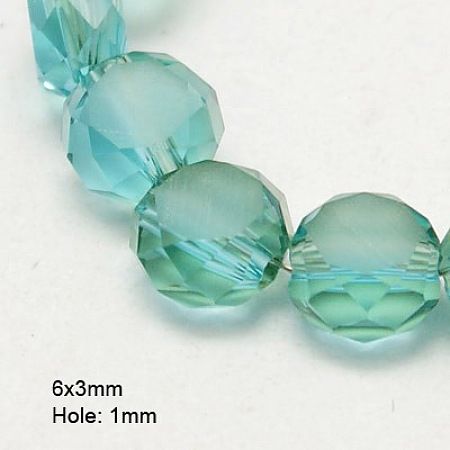 Honeyhandy Electroplate Glass Beads, Half Plated, Faceted, Frosted, Flat Round, Dark Turquoise, 6x3mm, Hole: 1mm