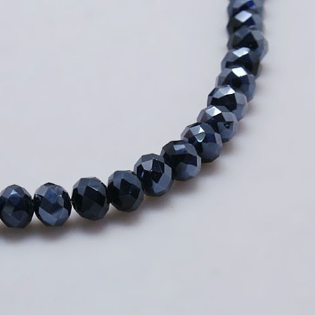 Electroplate Glass Bead Strands, Full Plated, Faceted, Rondelle, Hematite Plated, 6x4mm, Hole: 1mm; about 90~95pcs/strand, 18.5