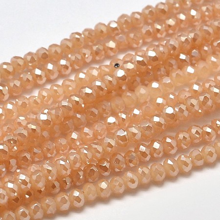 ARRICRAFT Faceted Rondelle Full Rainbow Plated Imitation Jade Electroplate Glass Beads Strands, Sandy Brown, 3x2mm, Hole: 0.5mm, about 148pcs/strand, 14.9 inch