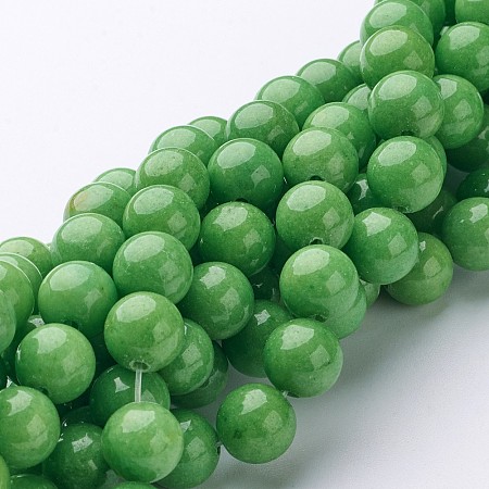 Honeyhandy Natural Mashan Jade Round Beads Strands, Dyed, Light Green, 8mm, Hole: 1mm, about 51pcs/strand, 15.7 inch