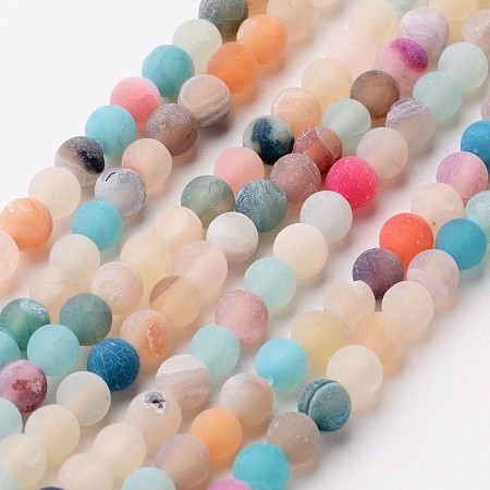 Honeyhandy Natural Weathered Agate Beads Strands, Dyed, Frosted, Round, Mixed Color, 4mm, Hole: 1mm, about 97pcs/strand, 15.1 inch