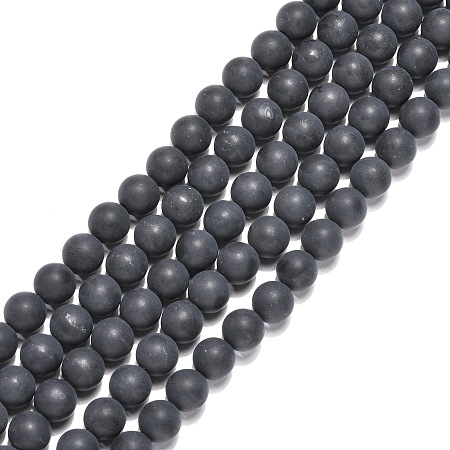 Honeyhandy Natural Black Agate Beads Strands, Round, Frosted, Black, 8mm, Hole: 1mm, about 48~50pcs/strand, 15~15.5 inch