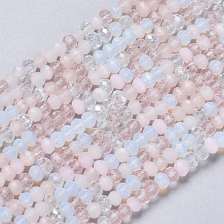 Honeyhandy Glass Beads Strands, Faceted, Rondelle, Pink, 2.5~3.2x1.8~2.6mm, Hole: 0.8mm, about 185~186pcs/Strand, 15.55~15.75 inch(39.5~40cm)