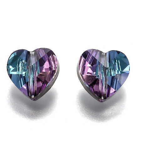 Honeyhandy Transparent Glass Beads, Faceted, Heart, Purple, 10x10x7mm, Hole: 1~1.2mm