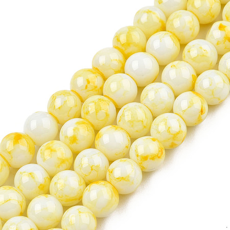 Honeyhandy Spray Painted Glass Bead Strands, Round, Yellow, 8mm, Hole: 1.3mm, about 100pcs/strand, 31.4 inch