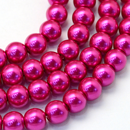Honeyhandy Baking Painted Pearlized Glass Pearl Round Bead Strands, Camellia, 4~5mm, Hole: 1mm, about 210pcs/strand, 31.4 inch