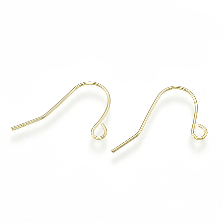 Honeyhandy Brass Earring Hooks, with Horizontal Loop, Real 18K Gold Plated, 13x20x0.7mm, Hole: 1.5mm, Pin: 0.7mm