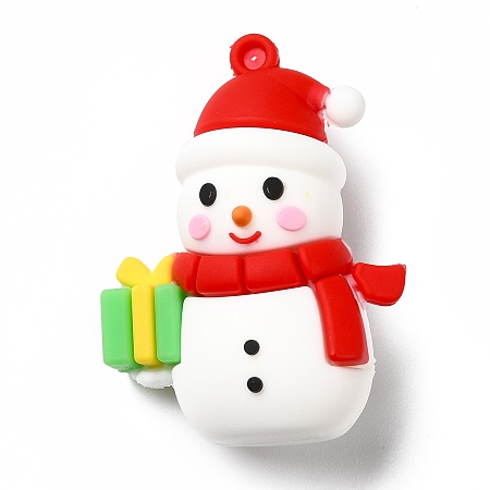Honeyhandy Christmas PVC Plastic Pendants, Snowman with Gift, White, 49x35x22mm, Hole: 3mm