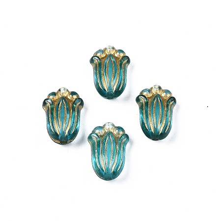 Honeyhandy Plating Acrylic Beads, Metal Enlaced, Flower, Dark Turquoise, 12x8x5.5mm, Hole: 1.2mm