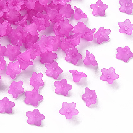 Honeyhandy Transparent Acrylic Beads, Flower, Frosted, Dark Orchid, 10x5mm, Hole: 1mm, about 420pcs/50g