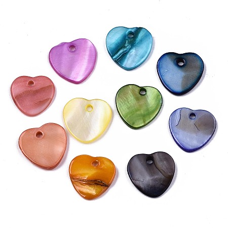 Honeyhandy Natural Freshwater Shell Charms, Dyed, Heart, Mixed Color, 12.5x13x2mm, Hole: 1.5mm