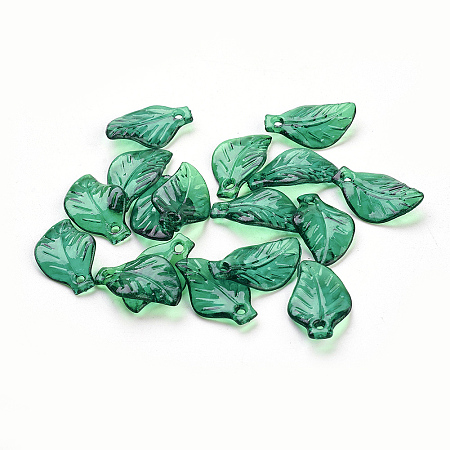 Honeyhandy Transparent Acrylic Pendants, Leaf, Dark Green, 20x13x4mm, Hole: 2mm, about 166pcs/50g